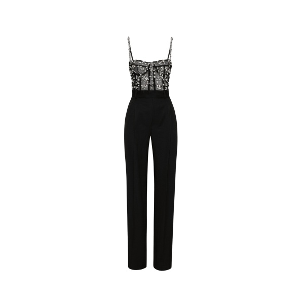 Oscar de la Renta Crystal Cluster Embroidered Jumpsuit - Oscar de la Renta Jumpsuit - American Couture - Shop at Luxury Shoes 