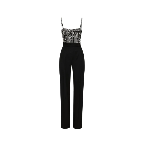 Oscar de la Renta Crystal Cluster Embroidered Jumpsuit - Oscar de la Renta Jumpsuit - American Couture - Shop at Luxury Shoes 