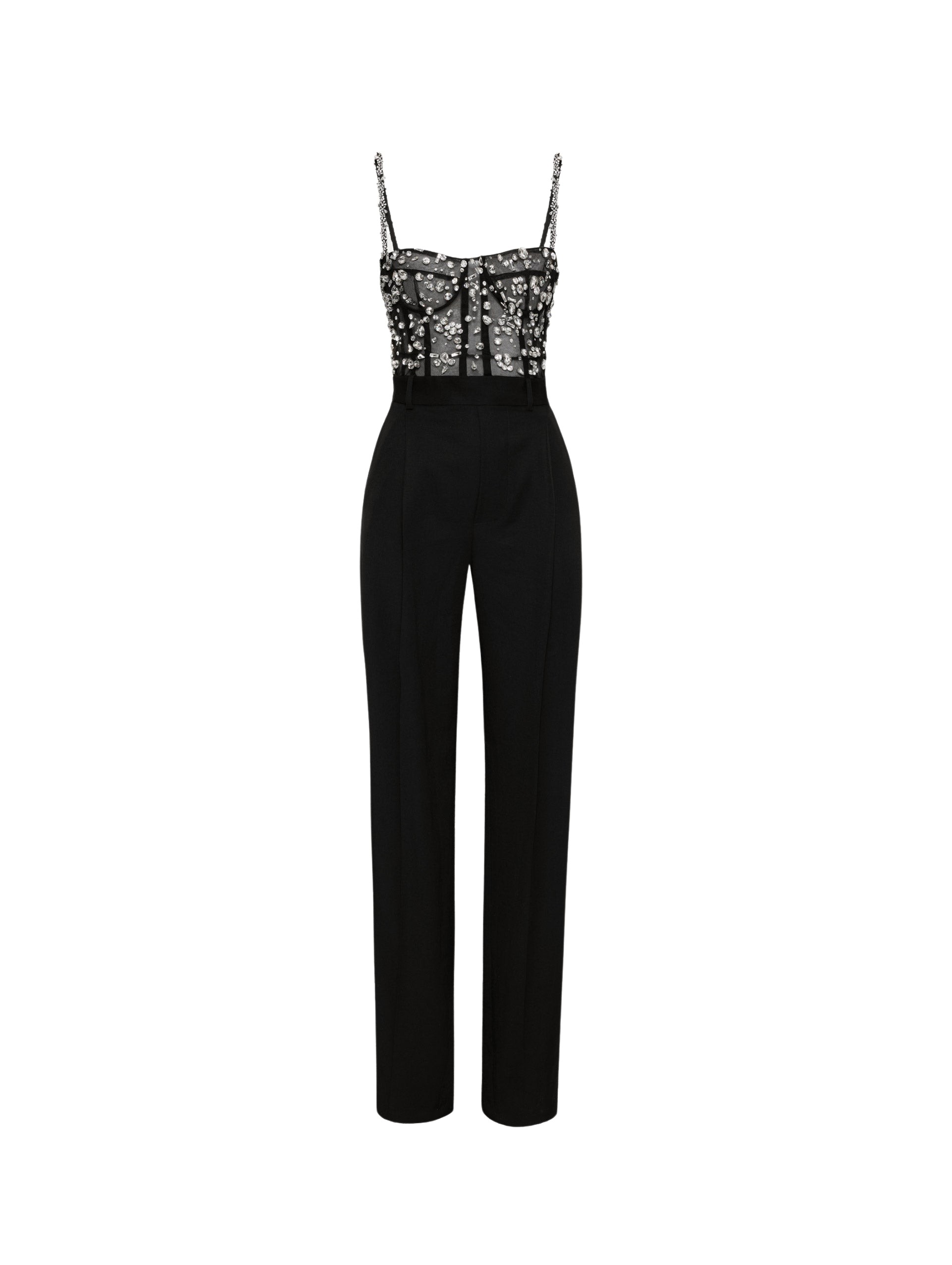 Oscar de la Renta Crystal Cluster Embroidered Jumpsuit
