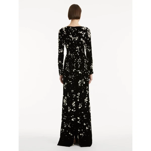 Oscar de la Renta Crystal Cluster Embroidered Long Sleeve Gown - Oscar de la Renta Dresses - American Couture - Shop at Luxury Shoes 