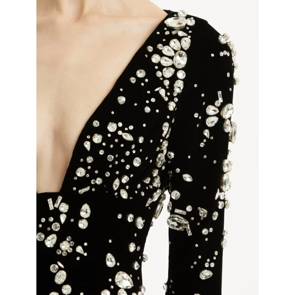 Oscar de la Renta Crystal Cluster Embroidered Long Sleeve Gown - Oscar de la Renta Dresses - American Couture - Shop at Luxury Shoes 
