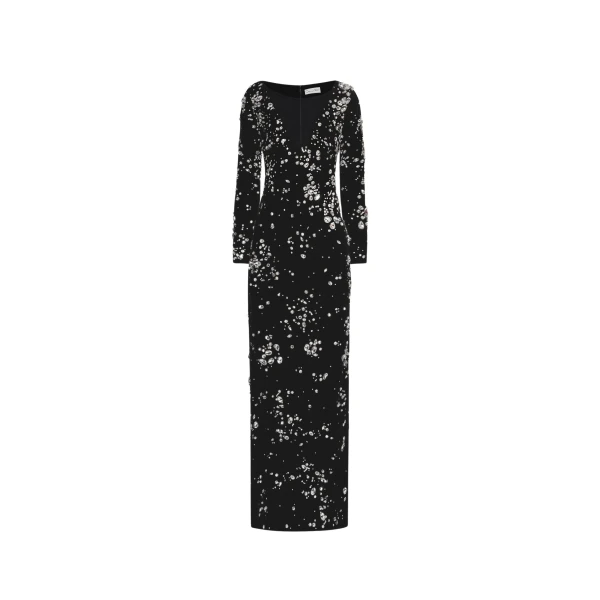 Oscar de la Renta Crystal Cluster Embroidered Long Sleeve Gown - Oscar de la Renta Dresses - American Couture - Shop at Luxury Shoes 