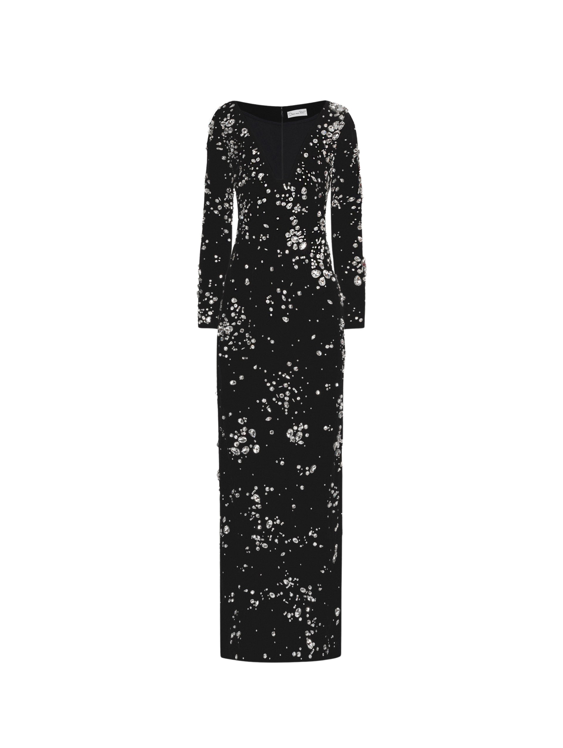 Oscar de la Renta Crystal Cluster Embroidered Long Sleeve Gown - Oscar de la Renta Dresses - American Couture - Shop at Luxury Shoes 