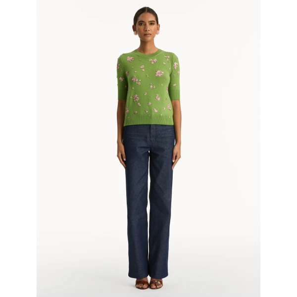 Oscar de la Renta Crystal Cluster Embroidered Pullover - Oscar de la Renta Knitwear - American Couture - Shop at Luxury Shoes 