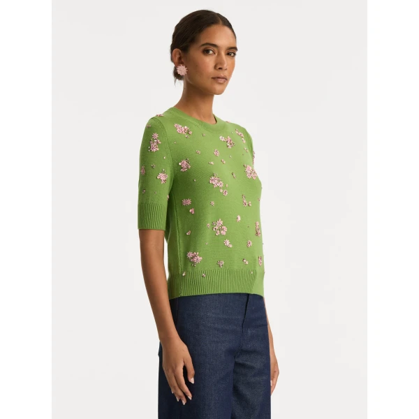 Oscar de la Renta Crystal Cluster Embroidered Pullover - Oscar de la Renta Knitwear - American Couture - Shop at Luxury Shoes 