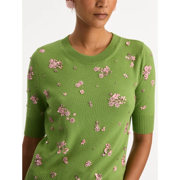 Oscar de la Renta Crystal Cluster Embroidered Pullover - Oscar de la Renta Knitwear - American Couture - Shop at Luxury Shoes 