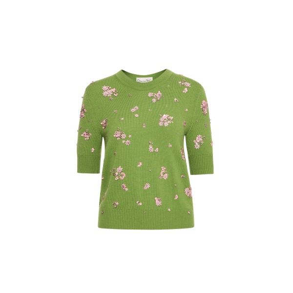 Oscar de la Renta Crystal Cluster Embroidered Pullover - Oscar de la Renta Knitwear - American Couture - Shop at Luxury Shoes 