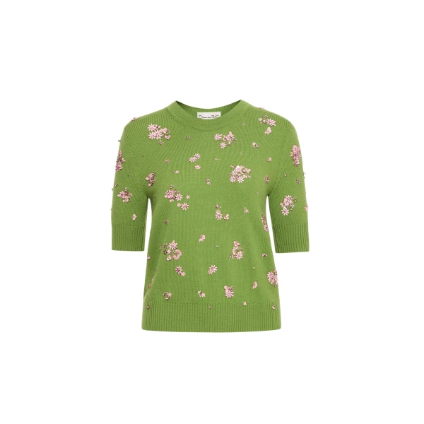 Oscar de la Renta Crystal Cluster Embroidered Pullover - Oscar de la Renta Knitwear - American Couture - Shop at Luxury Shoes 