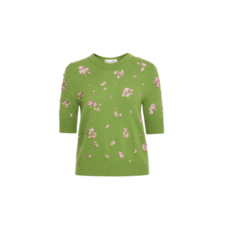 Oscar de la Renta Crystal Cluster Embroidered Pullover - Oscar de la Renta Knitwear - American Couture - Shop at Luxury Shoes 
