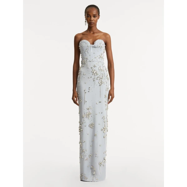 Oscar de la Renta Crystal Cluster Embroidered Strapless Gown - Oscar de la Renta Dresses - American Couture - Shop at Luxury Shoes 