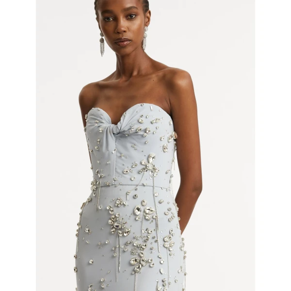 Oscar de la Renta Crystal Cluster Embroidered Strapless Gown - Oscar de la Renta Dresses - American Couture - Shop at Luxury Shoes 