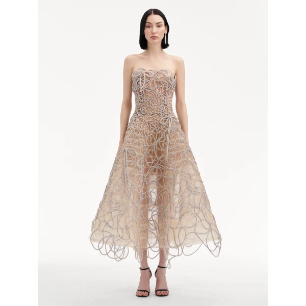 Oscar de la Renta Crystal Embroidered Cord Gown - Oscar de la Renta Dresses - American Couture - Shop at Luxury Shoes 