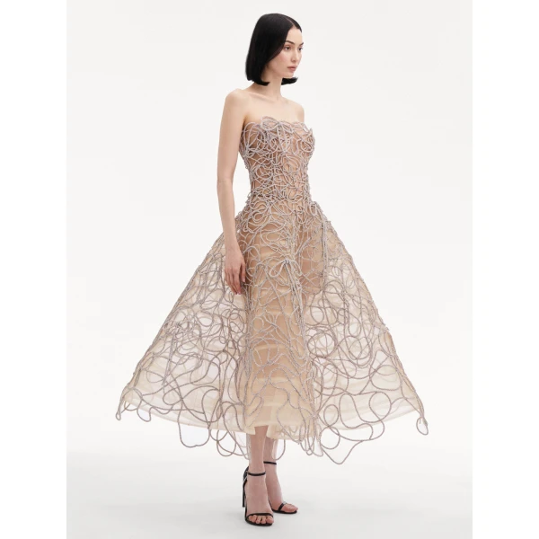 Oscar de la Renta Crystal Embroidered Cord Gown - Oscar de la Renta Dresses - American Couture - Shop at Luxury Shoes 