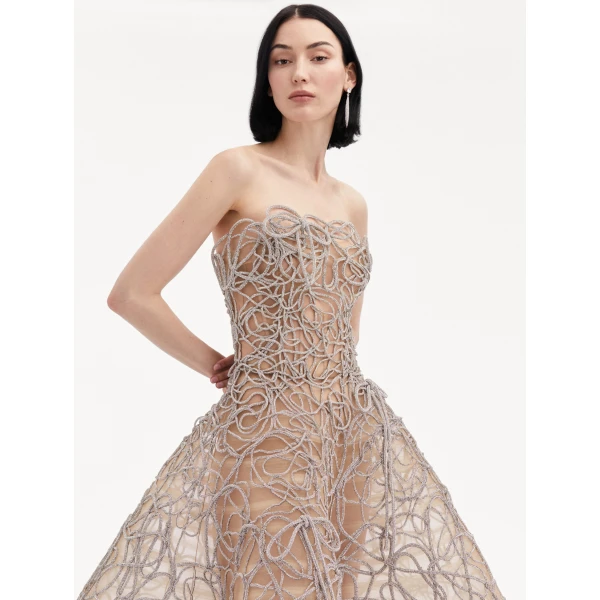 Oscar de la Renta Crystal Embroidered Cord Gown - Oscar de la Renta Dresses - American Couture - Shop at Luxury Shoes 