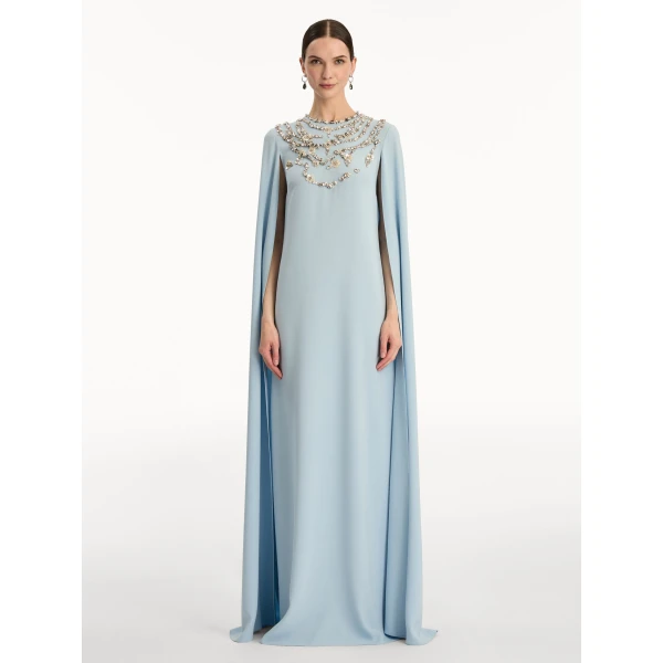 Oscar de la Renta Crystal Necklace Embroidered Caftan - Oscar de la Renta Dresses - American Couture - Shop at Luxury Shoes 