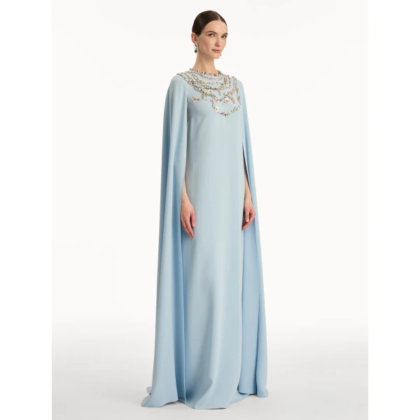 Oscar de la Renta Crystal Necklace Embroidered Caftan - Oscar de la Renta Dresses - American Couture - Shop at Luxury Shoes 