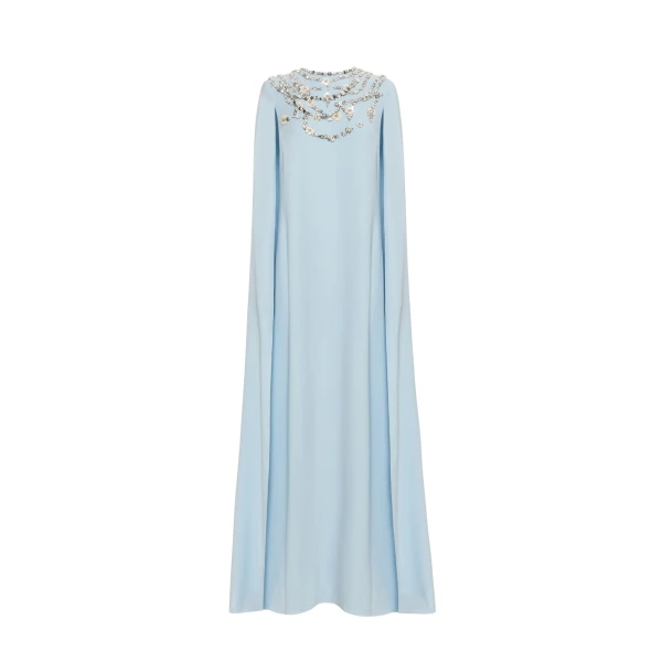Oscar de la Renta Crystal Necklace Embroidered Caftan - Oscar de la Renta Dresses - American Couture - Shop at Luxury Shoes 