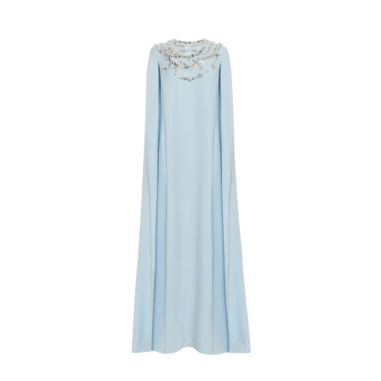 Oscar de la Renta Crystal Necklace Embroidered Caftan - Oscar de la Renta Dresses - American Couture - Shop at Luxury Shoes 
