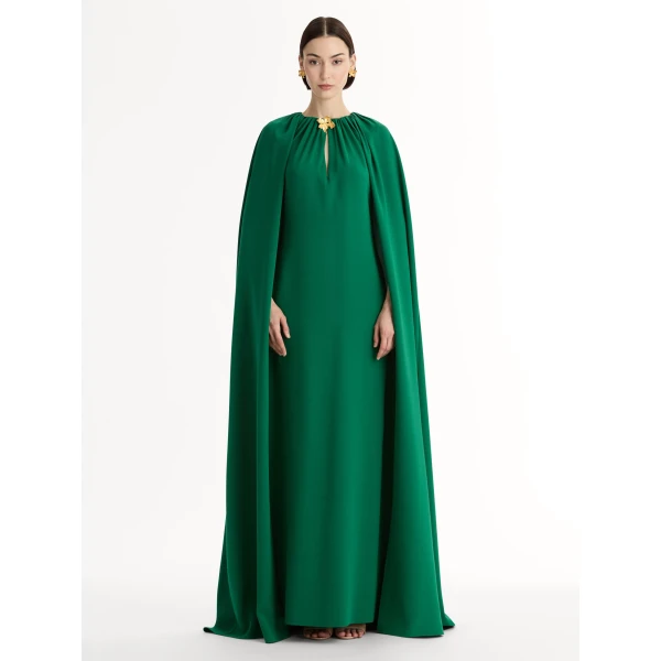Oscar de la Renta Cyclamen-Detailed Georgette Caftan - Oscar de la Renta Dresses - American Couture - Shop at Luxury Shoes 