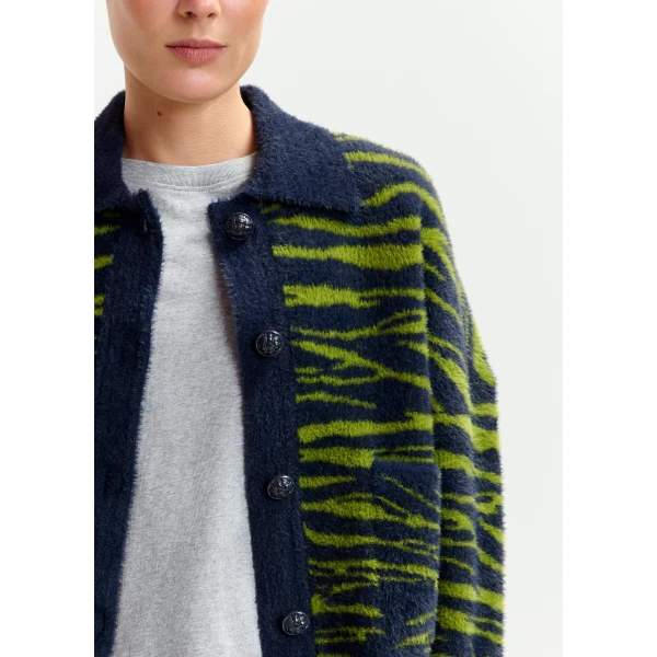 Essentiel Antwerp Dark blue and green zebra-print cardigan - Essentiel Antwerp Knitwear - Colorful Belgian Design - Shop at Luxury Shoes 