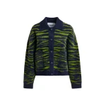 Essentiel Antwerp Dark blue and green zebra-print cardigan - Essentiel Antwerp Knitwear - Colorful Belgian Design - Shop at Luxury Shoes 