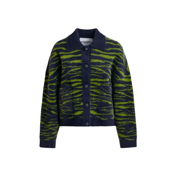Essentiel Antwerp Dark blue and green zebra-print cardigan - Essentiel Antwerp Knitwear - Colorful Belgian Design - Shop at Luxury Shoes 