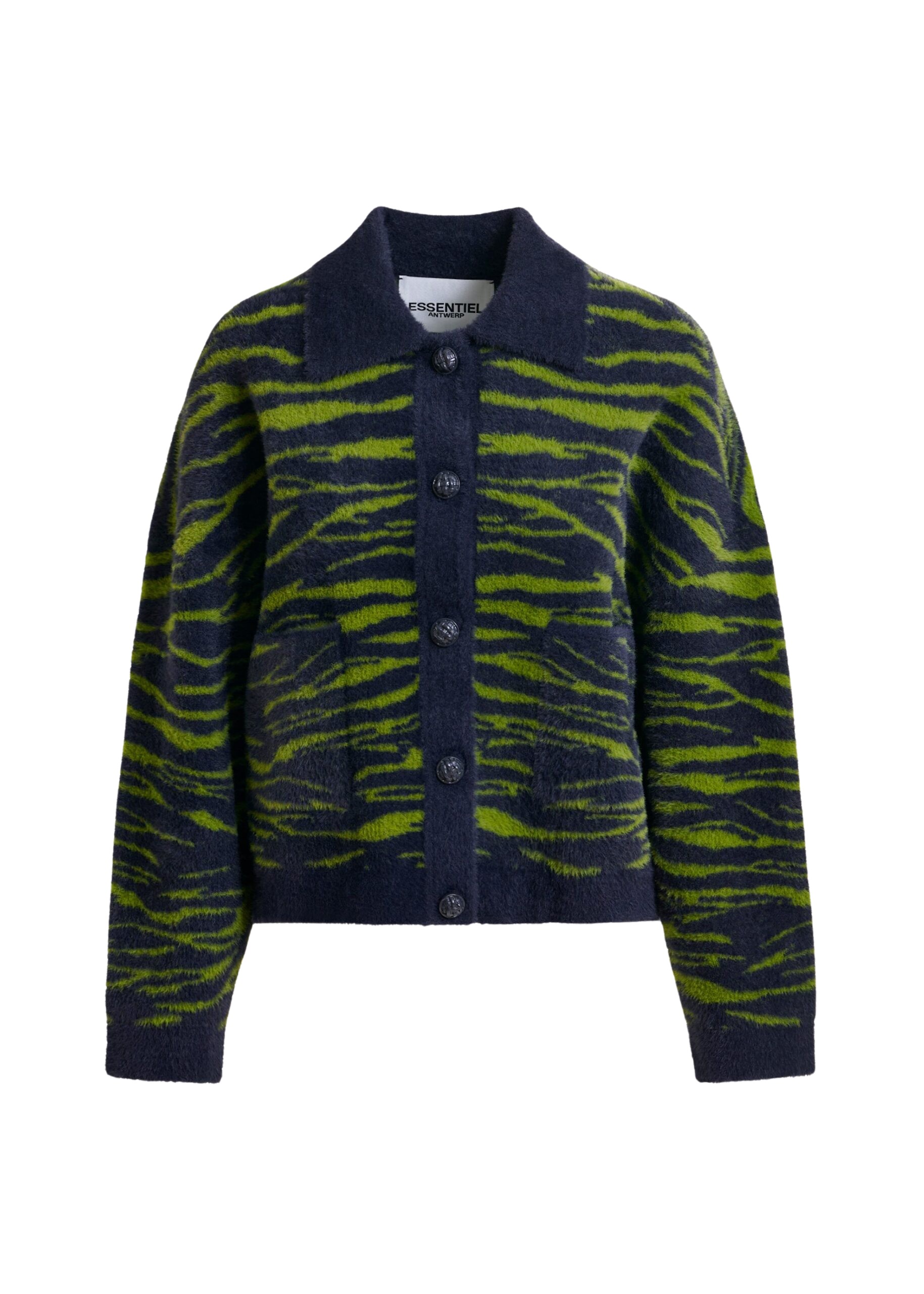 Essentiel Antwerp Dark blue and green zebra-print cardigan