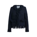 Essentiel Antwerp Dark blue fringed wool-blend bouclé jacket - Essentiel Antwerp Jackets - Colorful Belgian Design - Shop at Luxury Shoes 