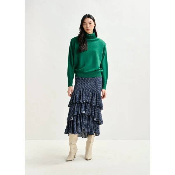 green and white asymmetrical layered midi skirt - Essentiel Antwerp Skirts - Colorful Belgian Design - Shop at Luxury Shoes 