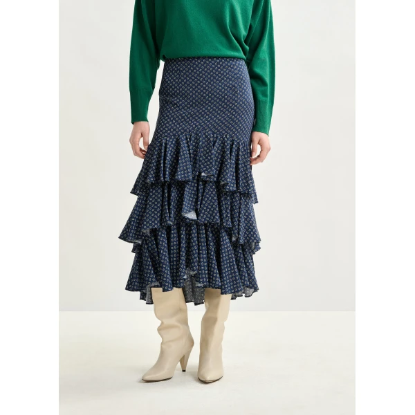 green and white asymmetrical layered midi skirt - Essentiel Antwerp Skirts - Colorful Belgian Design - Shop at Luxury Shoes 