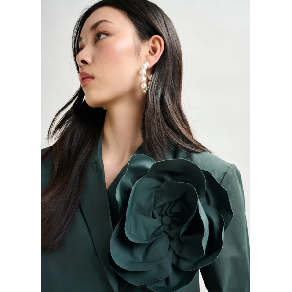 Essentiel Antwerp Dark teal green bodysuit with self-fabric flower - Essentiel Antwerp Bodysuit - Colorful Belgian Design - Shop at Luxury Shoes 