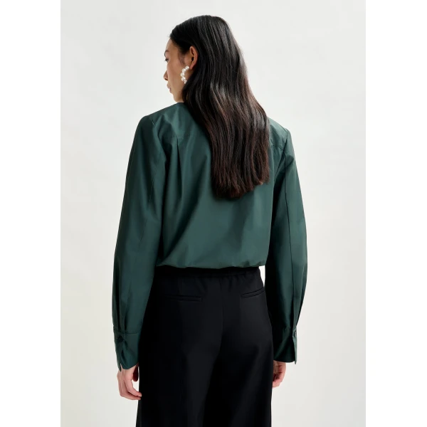 Essentiel Antwerp Dark teal green bodysuit with self-fabric flower - Essentiel Antwerp Bodysuit - Colorful Belgian Design - Shop at Luxury Shoes 