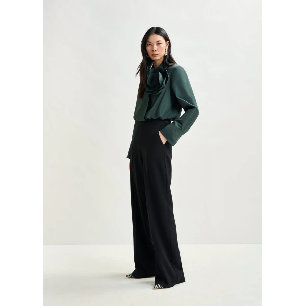 Essentiel Antwerp Dark teal green bodysuit with self-fabric flower - Essentiel Antwerp Bodysuit - Colorful Belgian Design - Shop at Luxury Shoes 