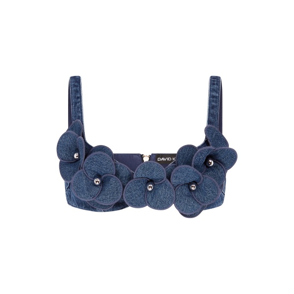 David Koma 3D Flower Denim Bra
