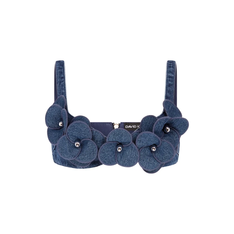 David Koma 3D Flower Denim Bra