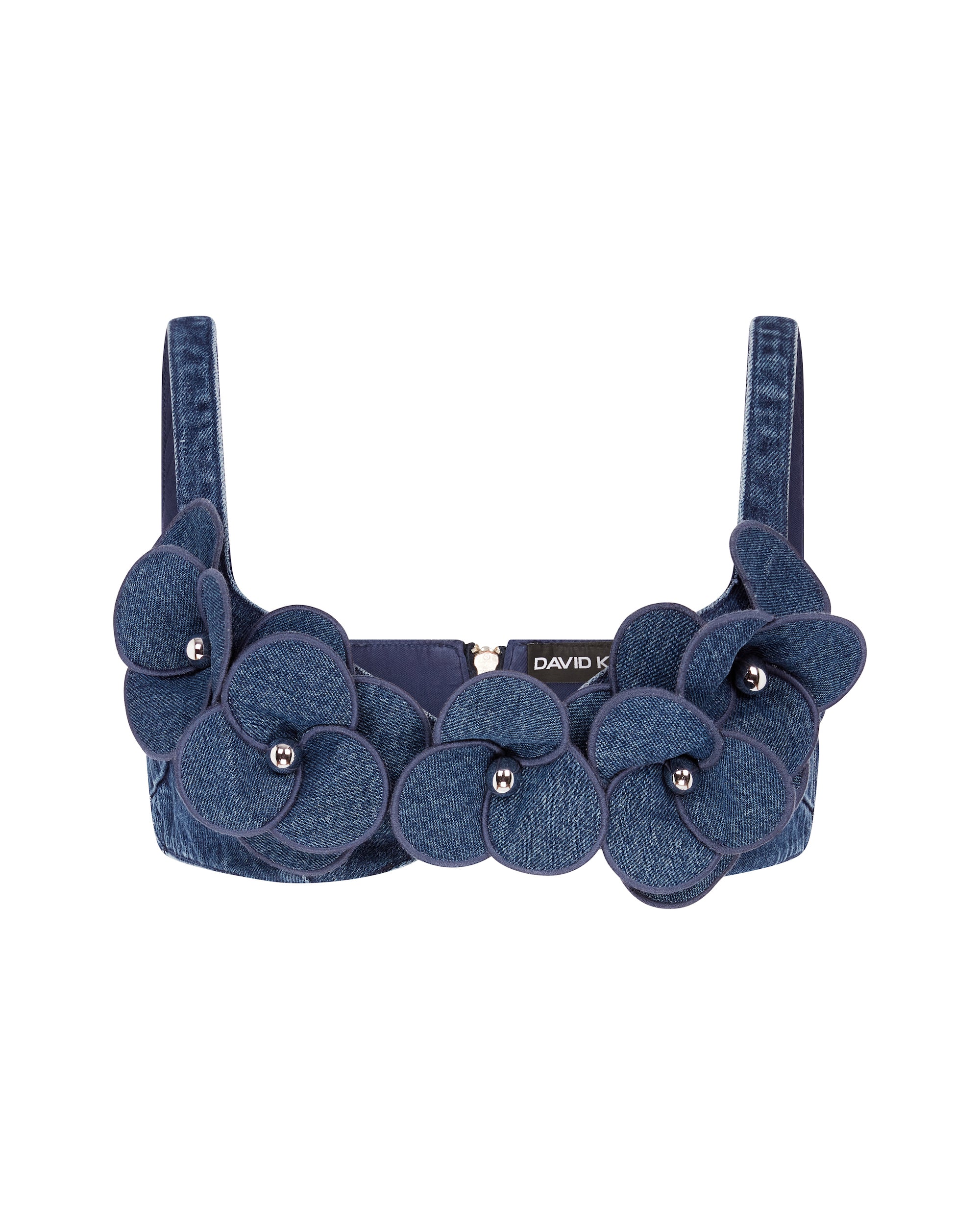 David Koma 3D Flower Denim Bra Top