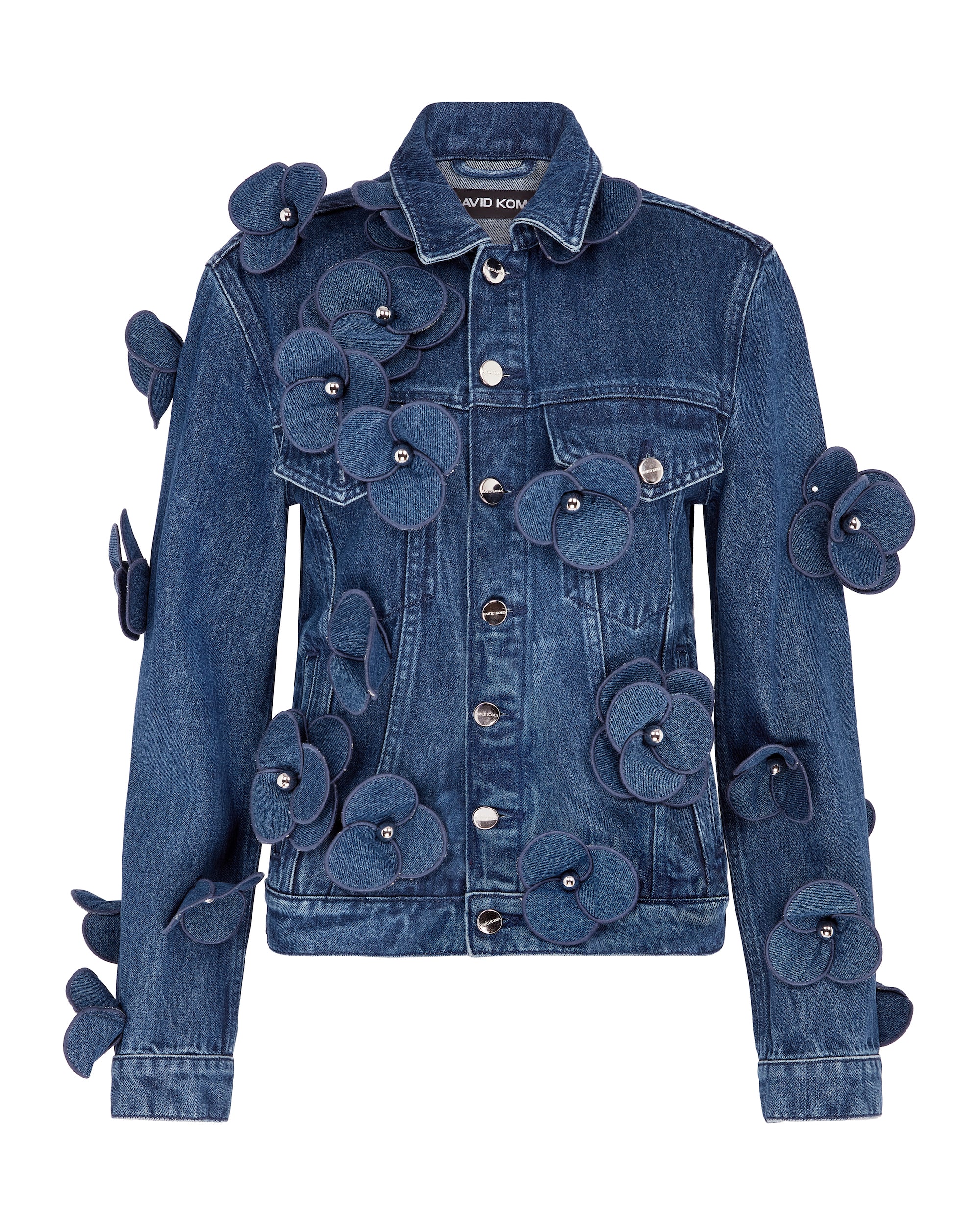 David Koma 3D Flower Denim Jacket In Indigo