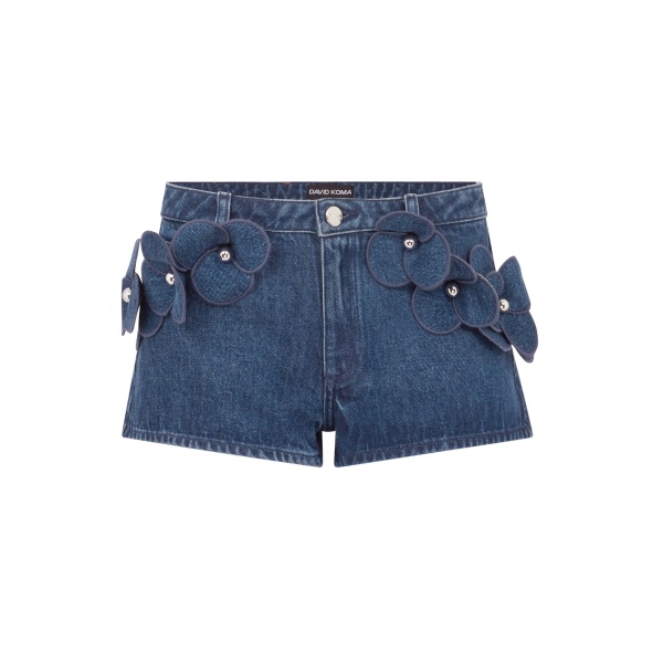 David Koma 3D Flower Denim Mini Shorts
