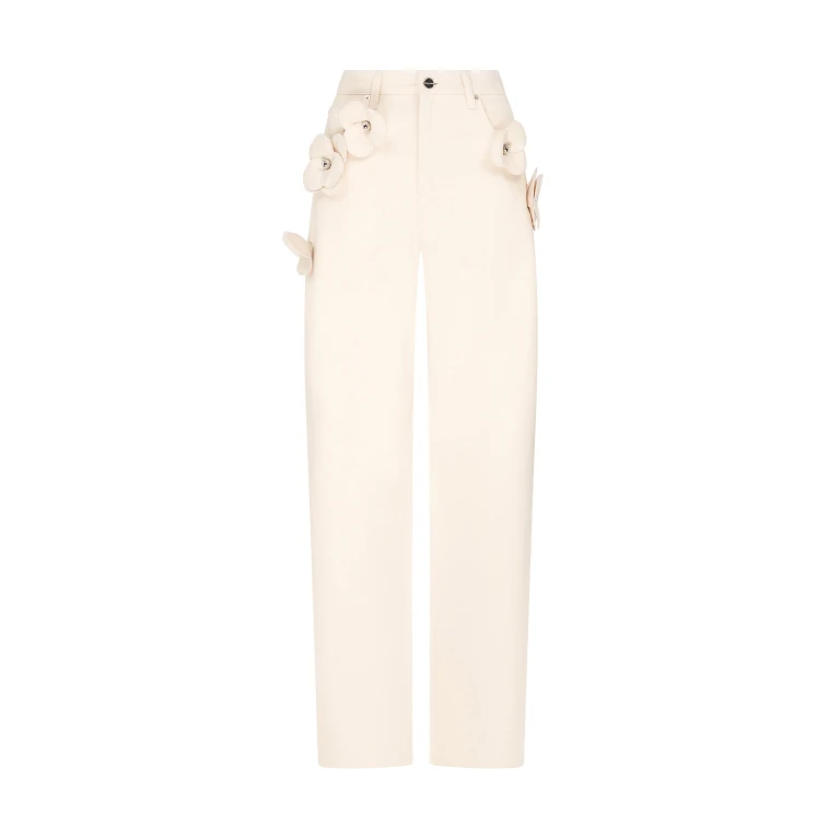 David Koma 3D Flower Jeans In Ecru