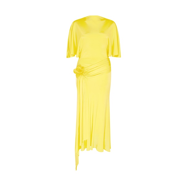 David Koma Draped Sleeve Jersey Midi Dress In Yellow