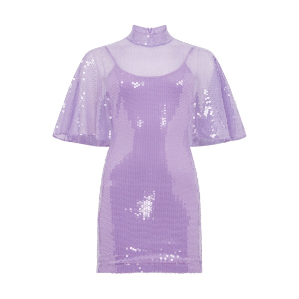 David Koma Draped Sleeve Mini Sequin Dress In Lilac