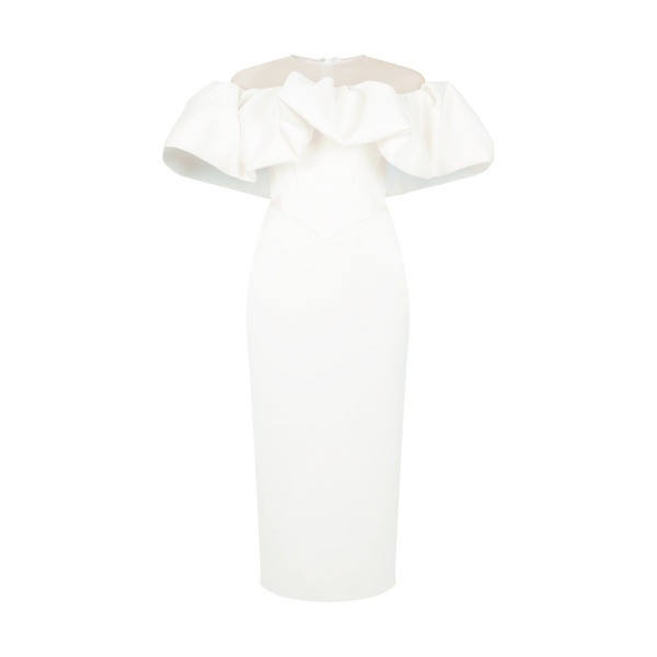 David Koma Puff Top Detail Satin Midi Dress
