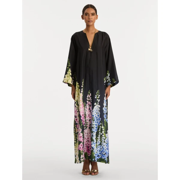 Oscar de la Renta Degradé Foxglove Silk Twill Caftan - Oscar de la Renta Dresses - American Couture - Shop at Luxury Shoes 