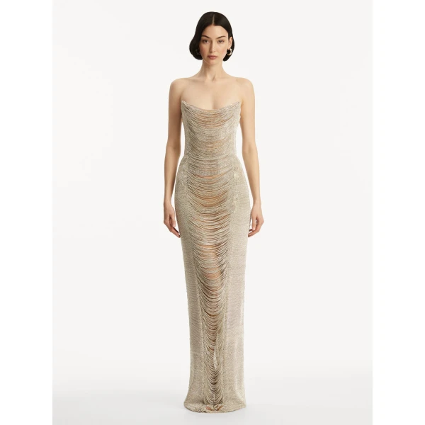 Oscar de la Renta Draped Crystal Chain Gown - Oscar de la Renta Dresses - American Couture - Shop at Luxury Shoes 