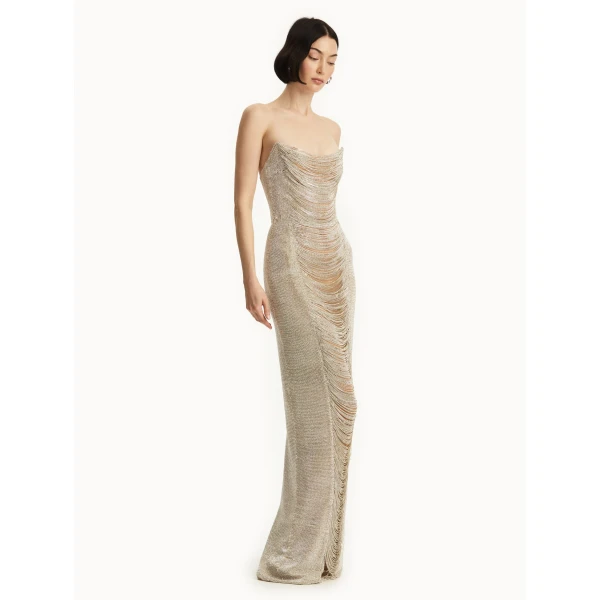Oscar de la Renta Draped Crystal Chain Gown - Oscar de la Renta Dresses - American Couture - Shop at Luxury Shoes 