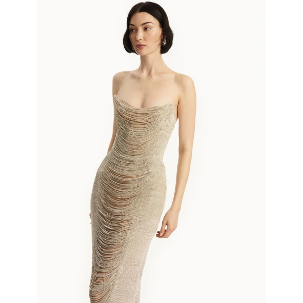 Oscar de la Renta Draped Crystal Chain Gown - Oscar de la Renta Dresses - American Couture - Shop at Luxury Shoes 