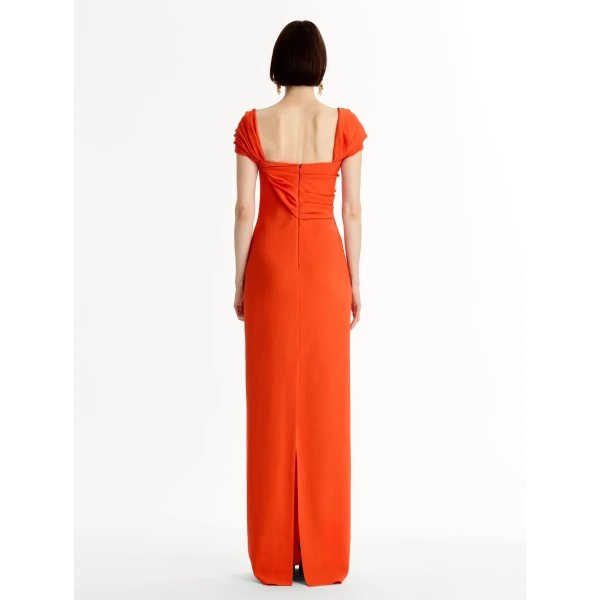 Oscar de la Renta Draped-Detailed Cady Gown - Oscar de la Renta Dresses - American Couture - Shop at Luxury Shoes 