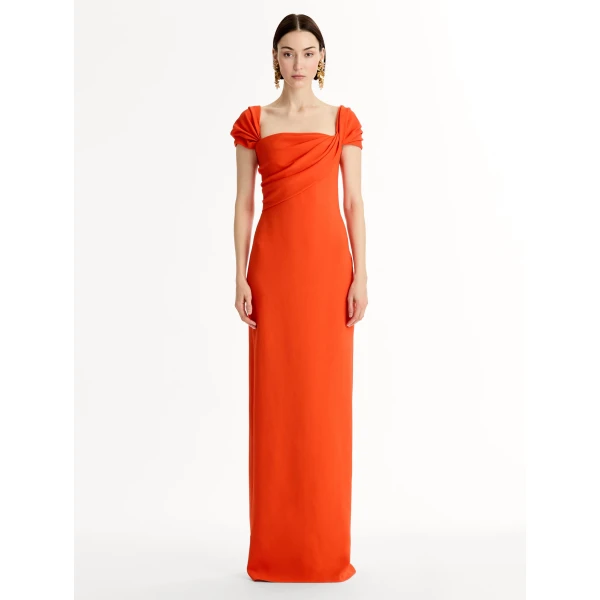 Oscar de la Renta Draped-Detailed Cady Gown - Oscar de la Renta Dresses - American Couture - Shop at Luxury Shoes 
