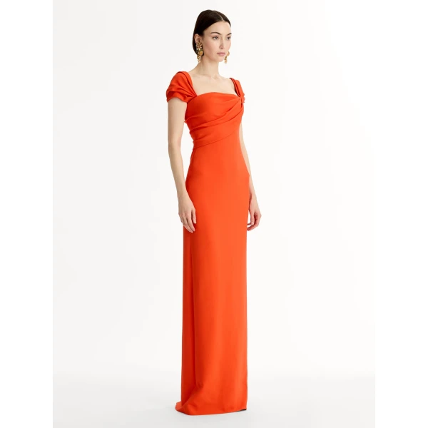 Oscar de la Renta Draped-Detailed Cady Gown - Oscar de la Renta Dresses - American Couture - Shop at Luxury Shoes 