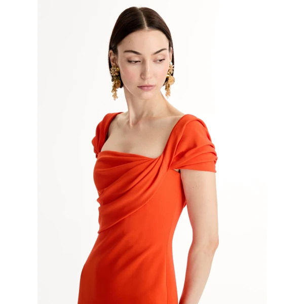 Oscar de la Renta Draped-Detailed Cady Gown - Oscar de la Renta Dresses - American Couture - Shop at Luxury Shoes 